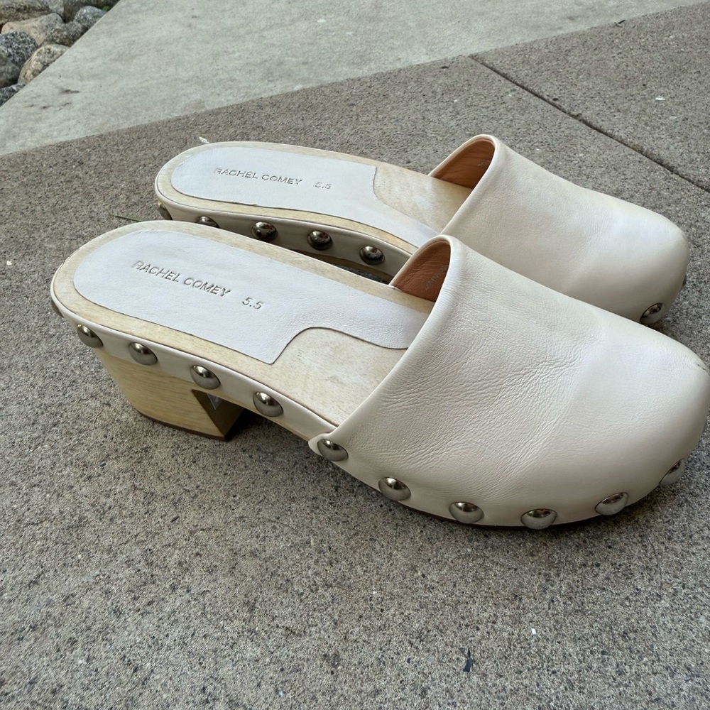 Rachel Comey Off-White Leather Studded Mules